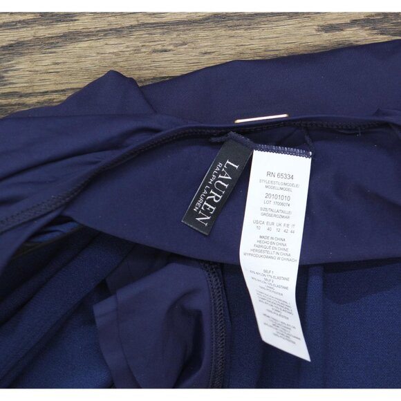 Lauren Ralph Lauren Club Solid Ruffle Surplice One-Piece Swimsuit Dark Navy 10 - Picture 5 of 7